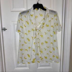 Potters Pot Short Sleeve Sheer Banana Print Top